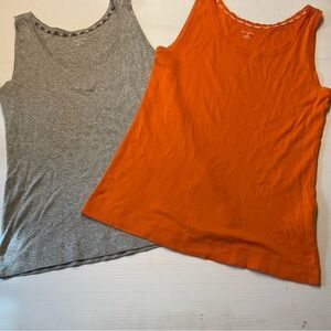 Lands End Tank Top Lot of Two Orange and Gray Women Sz S 6-8 100% Cotton